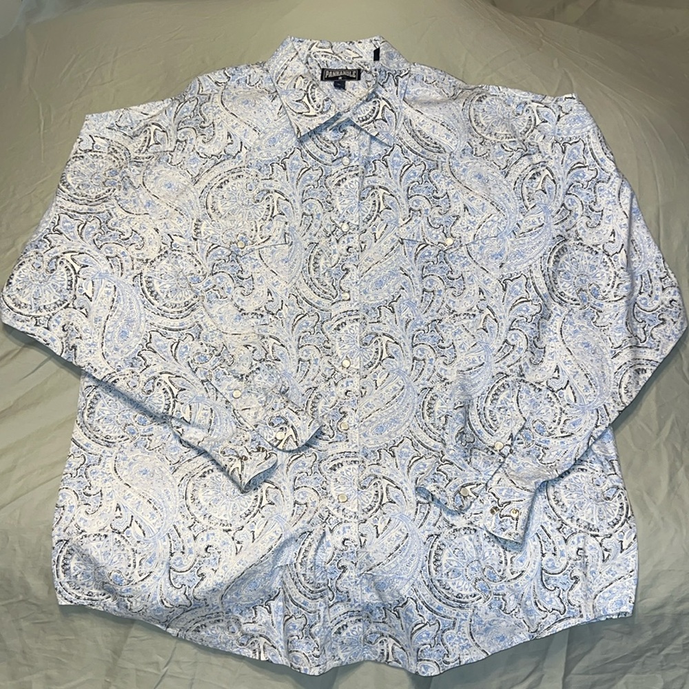 Men’s Panhandle pearl snap blue paisley XL shirt